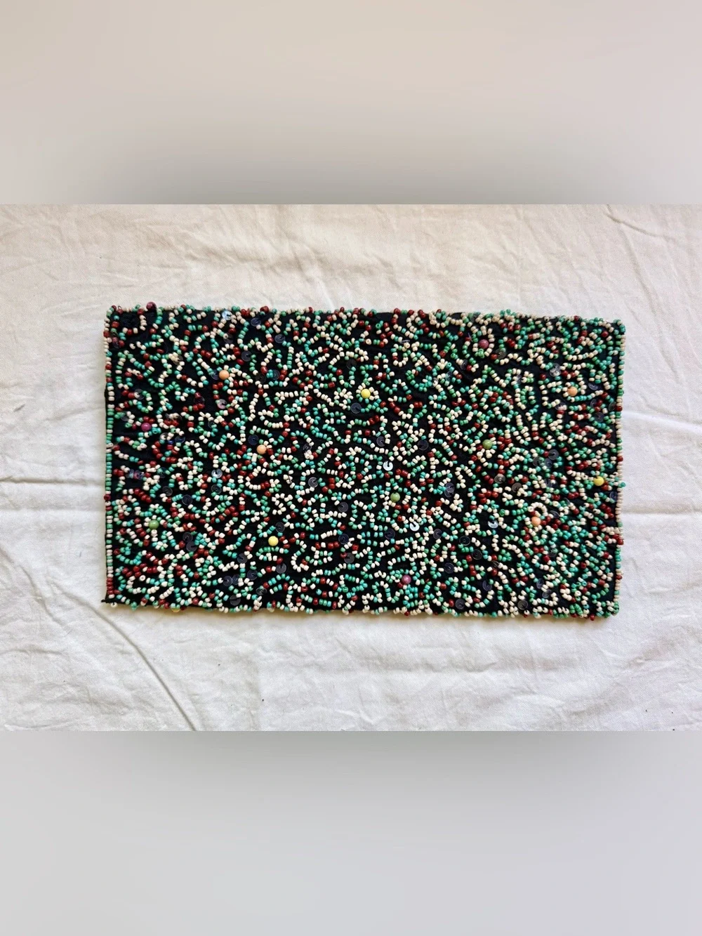 Zara Black Beaded Envelope Clutch with Multicolor Beads
